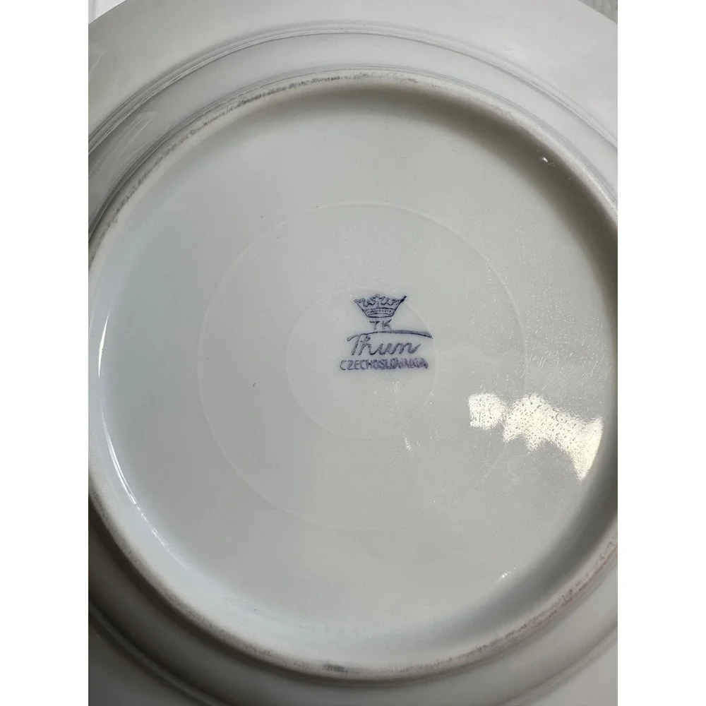 TK Thun Czechoslovakia Blue Floral Butterfly Rimmed Soup Bowl Gold Trim set of 3